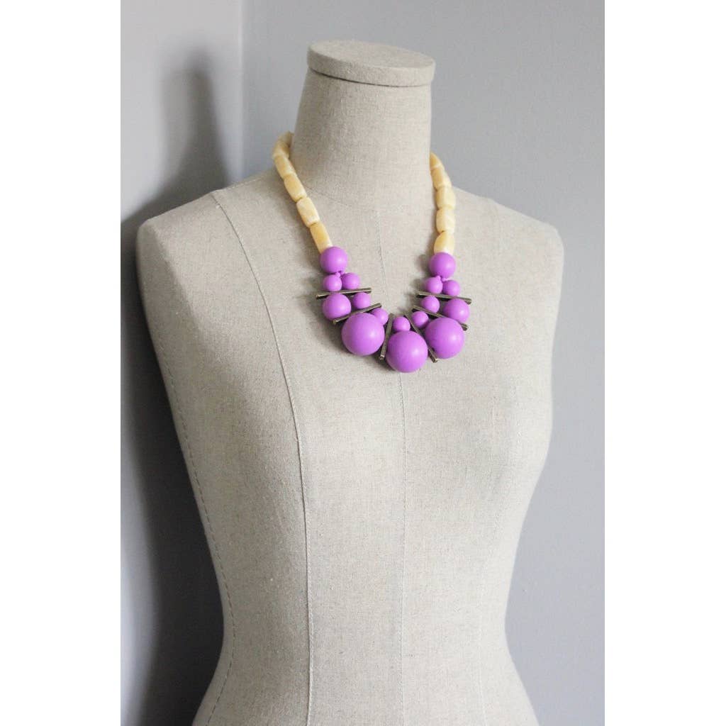WLL216 Yellow stone and purple acrylic necklace