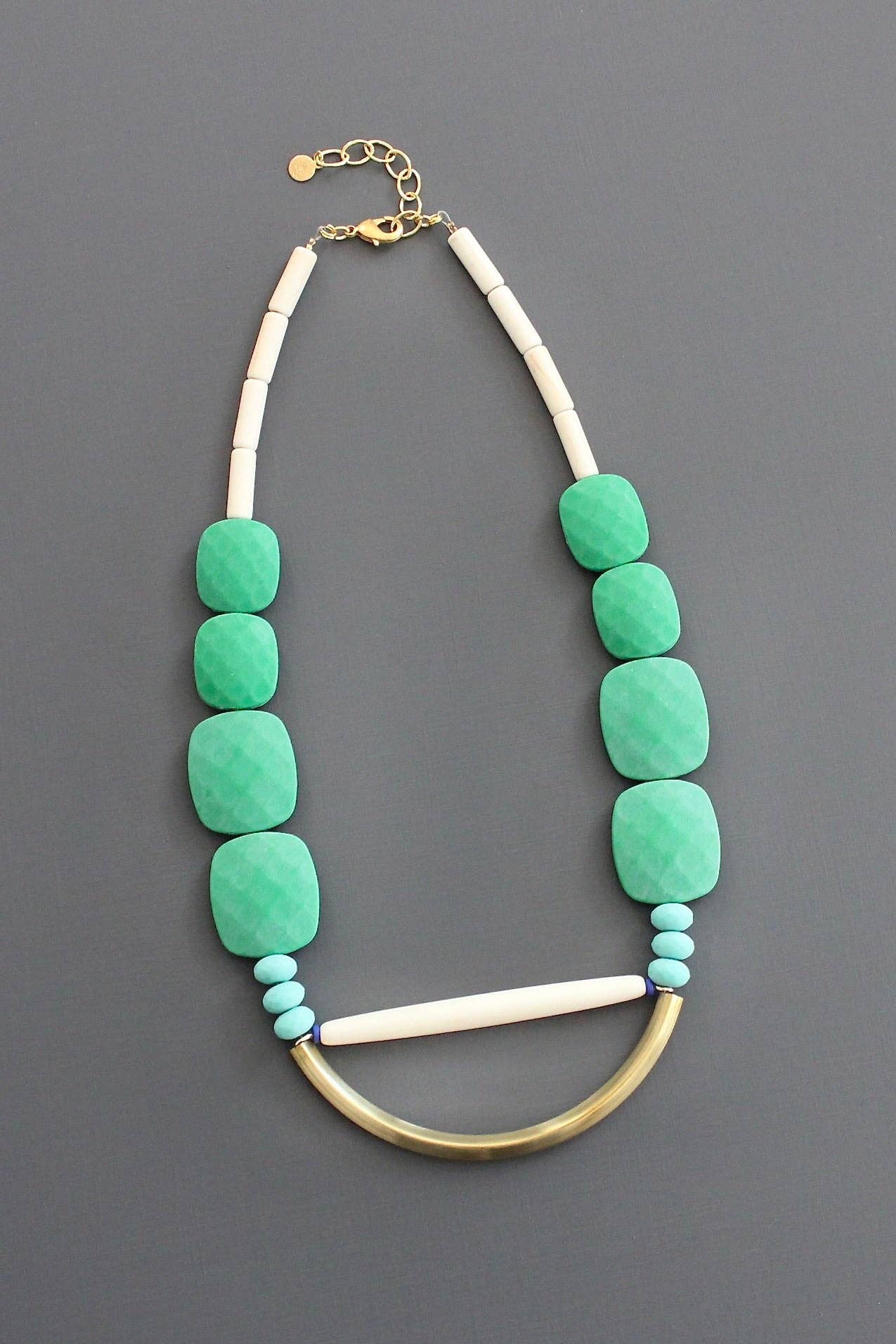 KYL319 green and turquoise geometric necklace