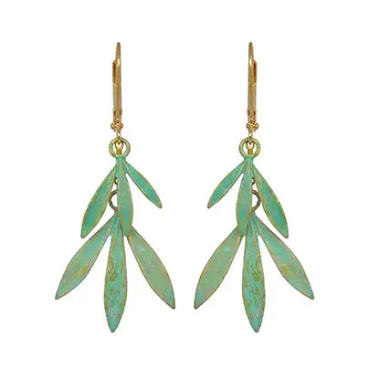 Bamboo Leaf Earrings Verdigris Patina