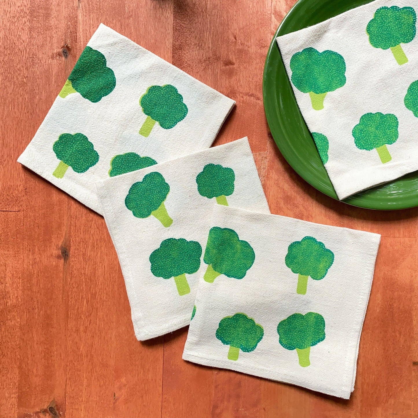 Broccoli Hand Printed Cotton Napkins, Set of 4