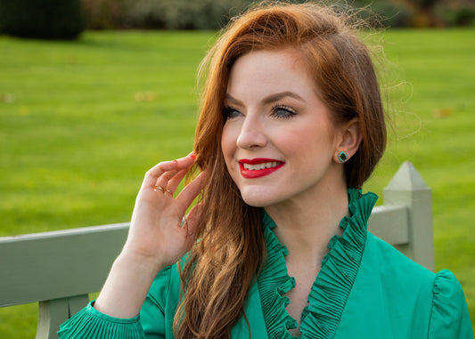 The Pink Reef petite emerald and turquoise stud