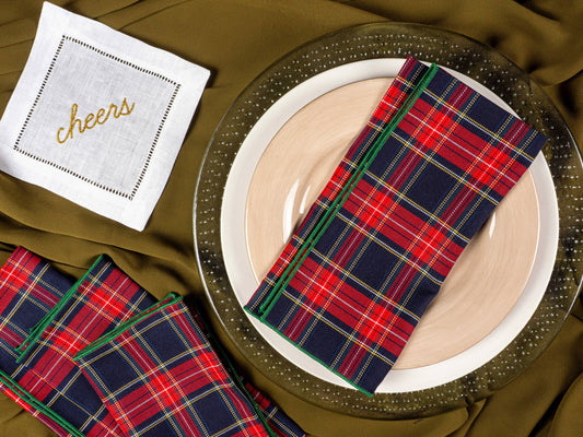 Red Tartan Cocktail Napkins, set of four