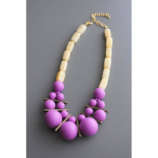 WLL216 Yellow stone and purple acrylic necklace