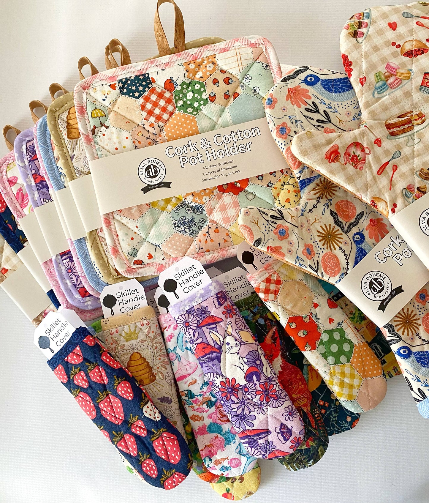 Rabbits and Mushrooms Cork andCotton Potholder ( No Pocket)