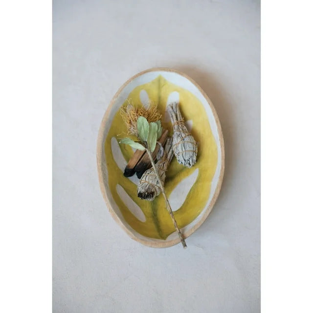 Decorative Hand-Painted Mango Wood Leaf Bowl