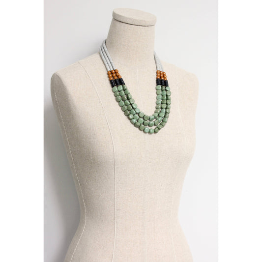 FER221 Three strand gray and green necklace.