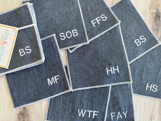 Chambray Sweary Cocktail Coasters, set of eight