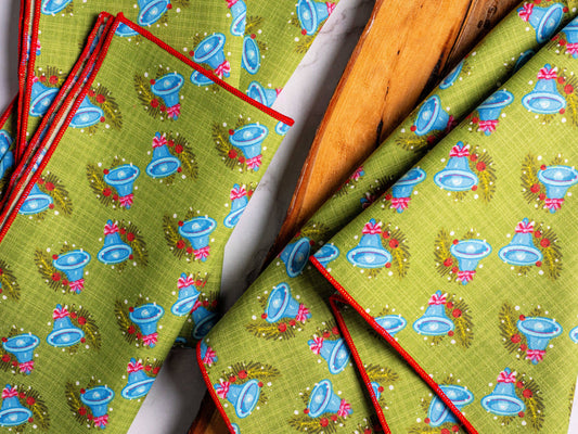 Vintage Christmas Bells Cloth Napkins, set of four