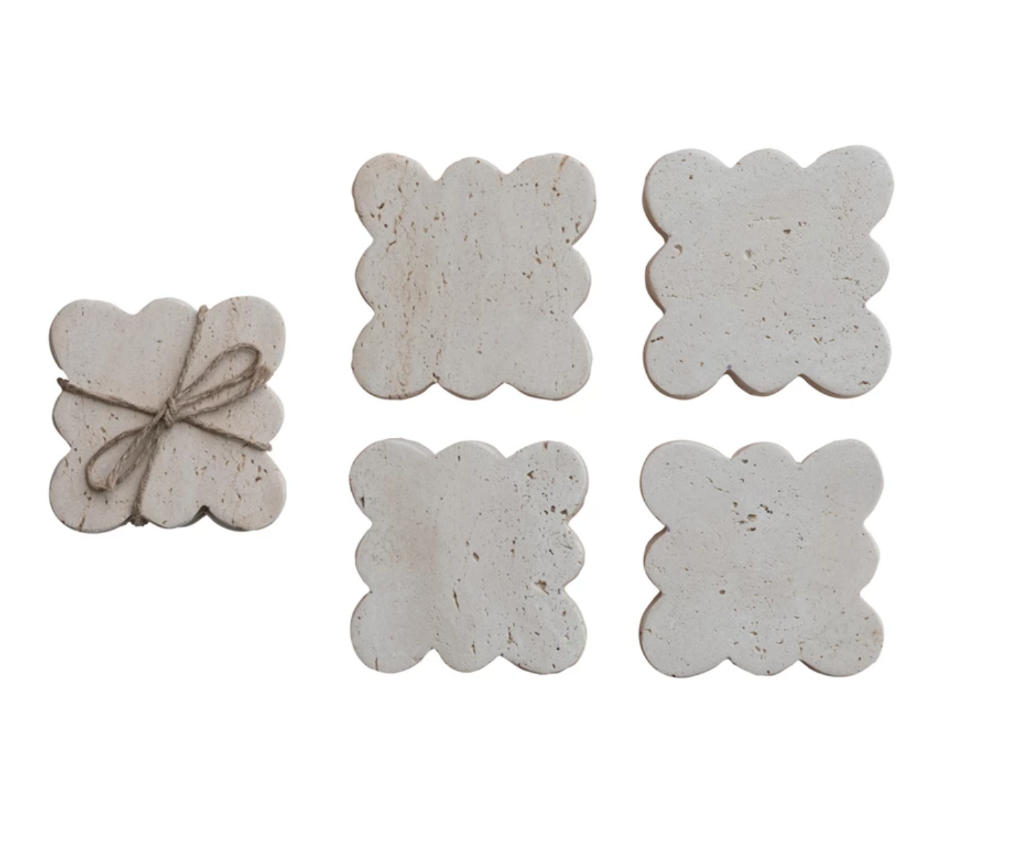 Travertine Coasters w/ Scalloped Edge, Set of 4 (Each One Will Vary)