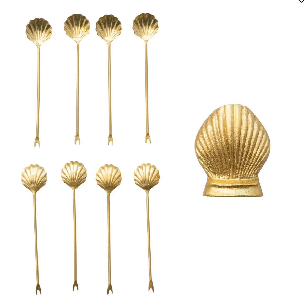 Stainless Steel Appetizer Picks in Shell Shaped Holder