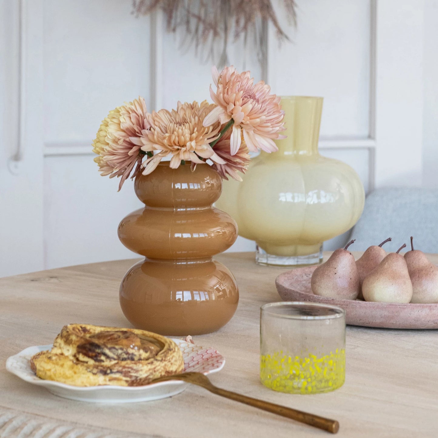 Glass Organic Shaped Vase, Opaque Camel Color