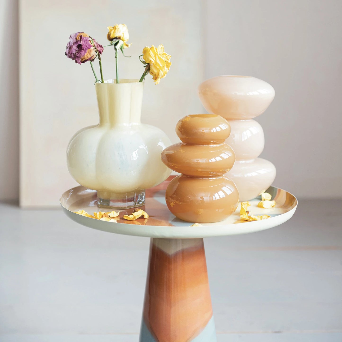 Glass Organic Shaped Vase, Opaque Camel Color