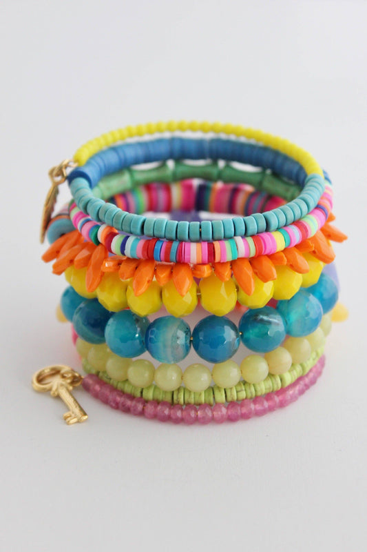EMIB06 Pink, orange, blue, & yellow wrap bracelet