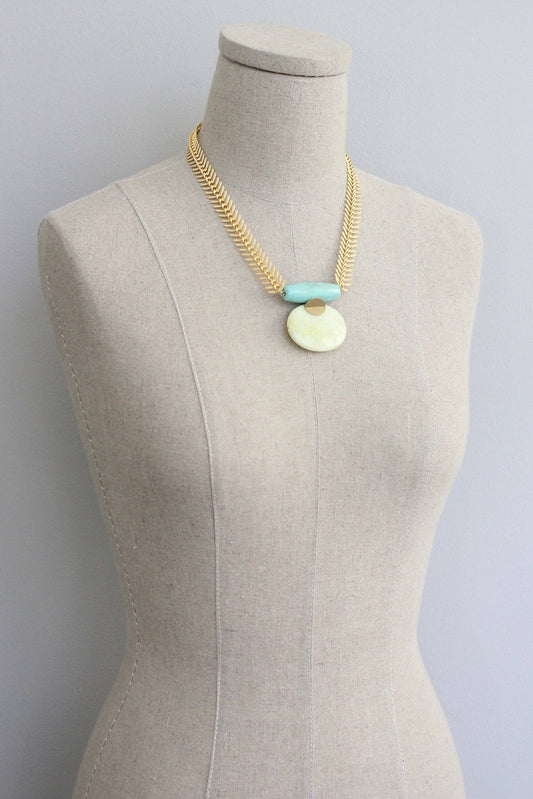 Turquoise and lemon herringbone necklace