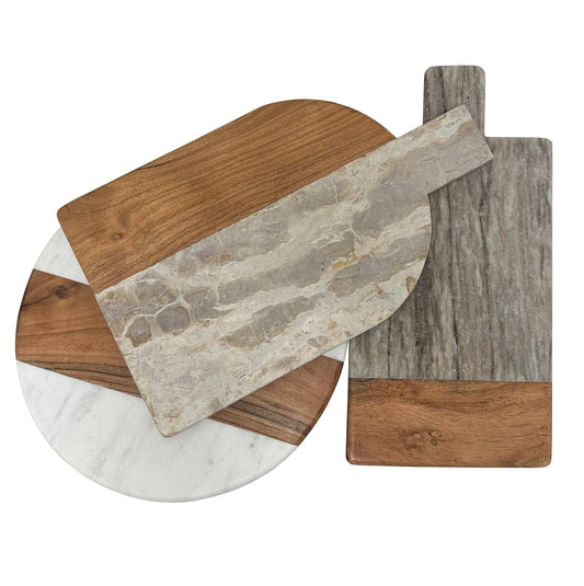 Rectangular Marble & Acacia Wood Charcuterie Board