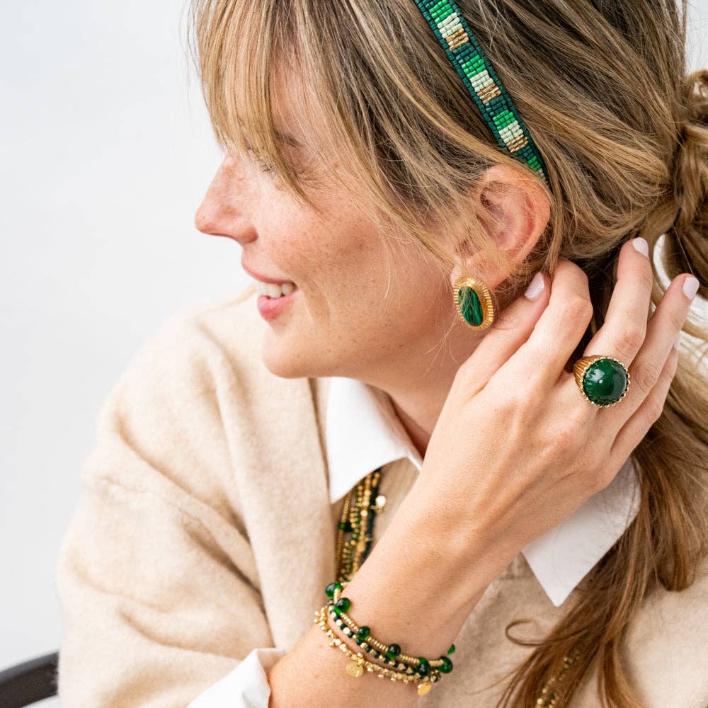Isabella Enamel Cocktail Ring Deep Green - Adjustable Size