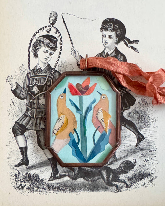 Love Birds ~ Art Locket Ornament Vintage Decor Handmade