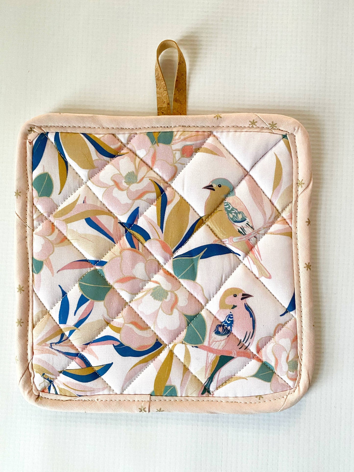 Spring Birds Cork and Cotton Potholder ( No Pocket)