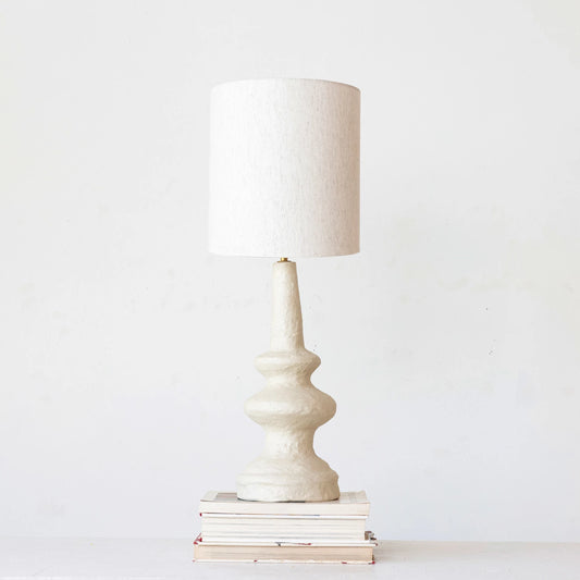 Handmade Paper Mache Table Lamp w/ Cotton Shade & Swivel Neck (Each One Will Vary)
