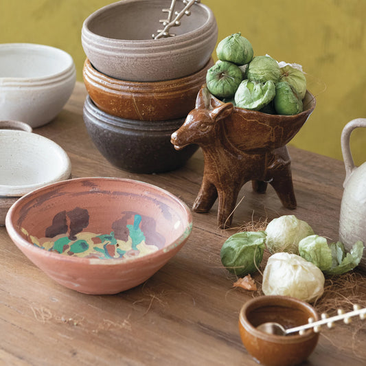 Decorative Hand-Painted Terra-cotta Bowl
