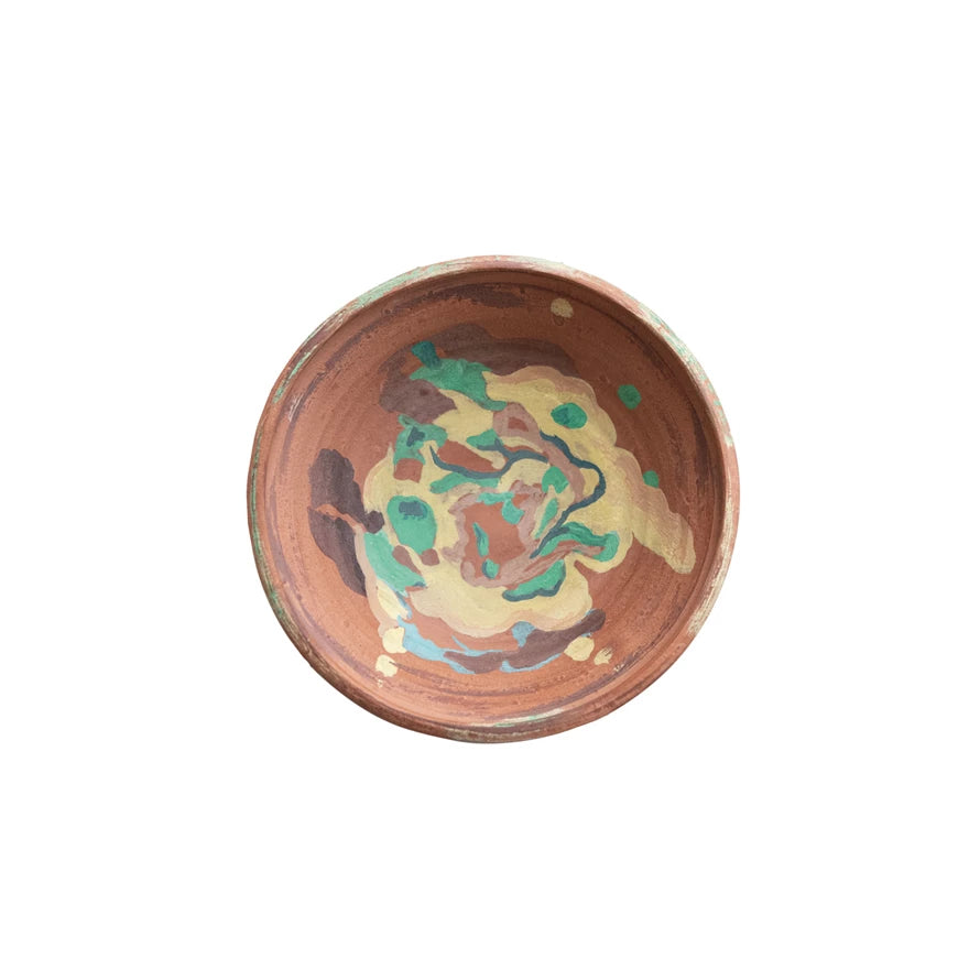 Enameled Mango Wood Bowls w/ Flowers in Vase