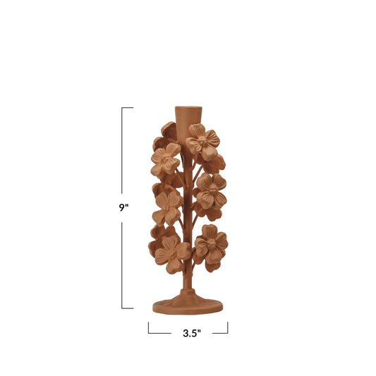 Cast Iron Flowers Taper Holder, Apricot Color