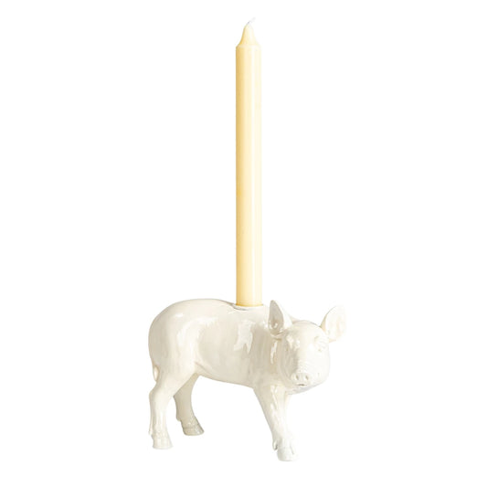 Resin Pig Taper Holder, Antique White
