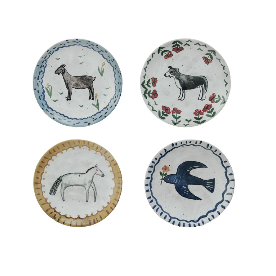 Hand-Painted Stoneware Plate w/ Animal Image, 4 Styles