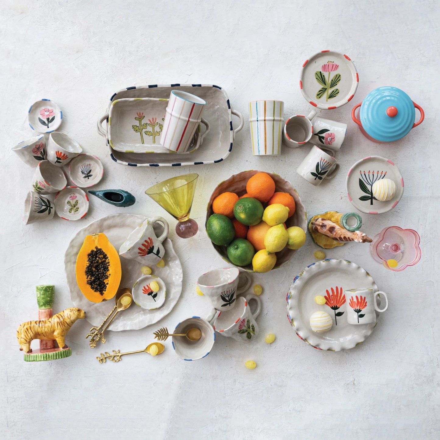 Hand-Painted Stoneware Dish, 4 Styles