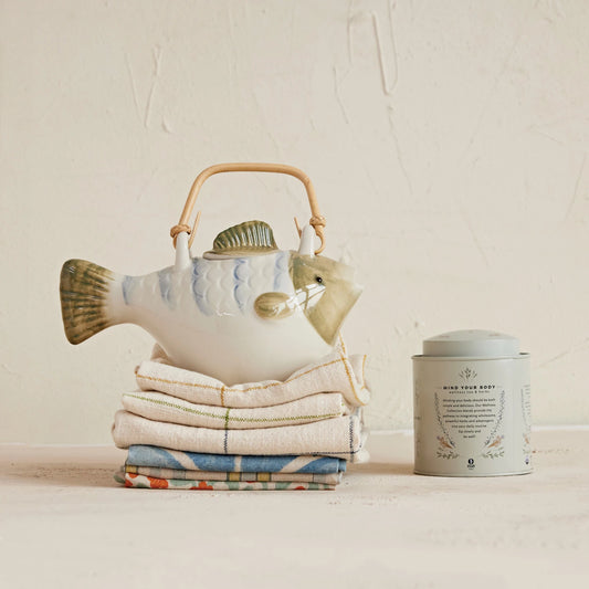 24 oz. Hand-Painted Teapot with Strainer & Handle