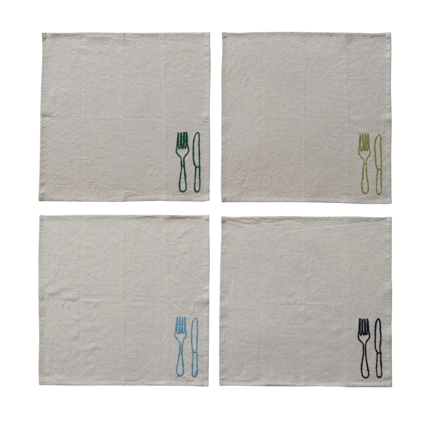 Embroidered Cotton & Linen Napkins, Set of 4 Tied with Cotton Tape