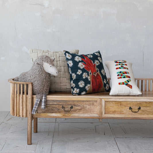 Faux Sherpa Sheep Shaped Pillow with Plaid Pattern, Brown