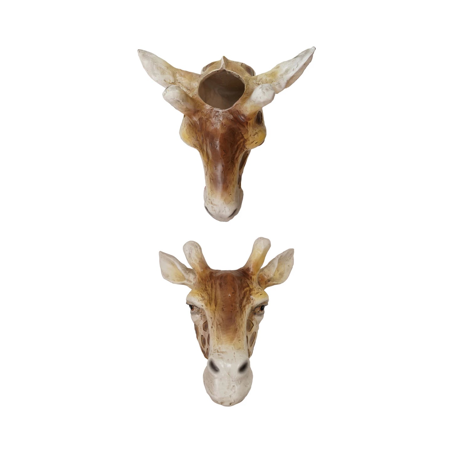 Resin Giraffe Head Wall Vase, Cream Color & Brown