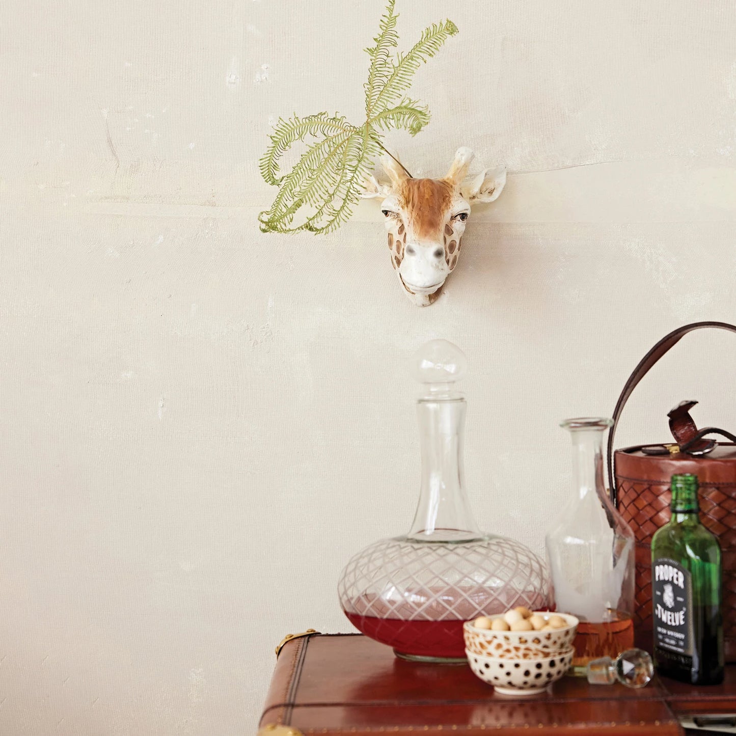 Resin Giraffe Head Wall Vase, Cream Color & Brown