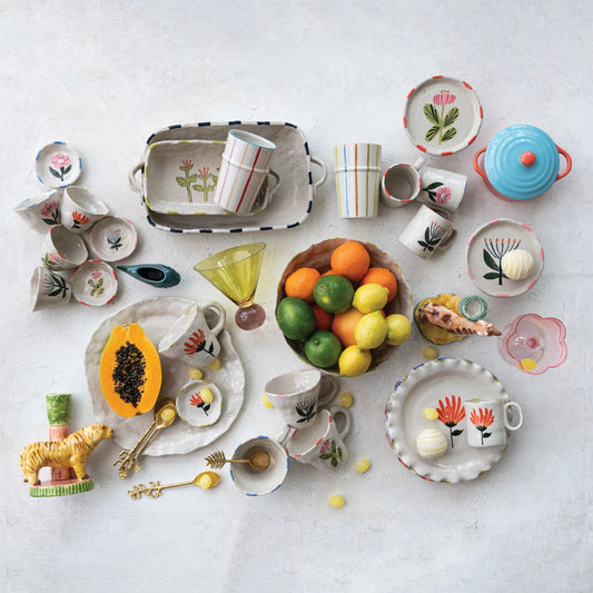 Hand-Painted Stoneware Serving Bowl