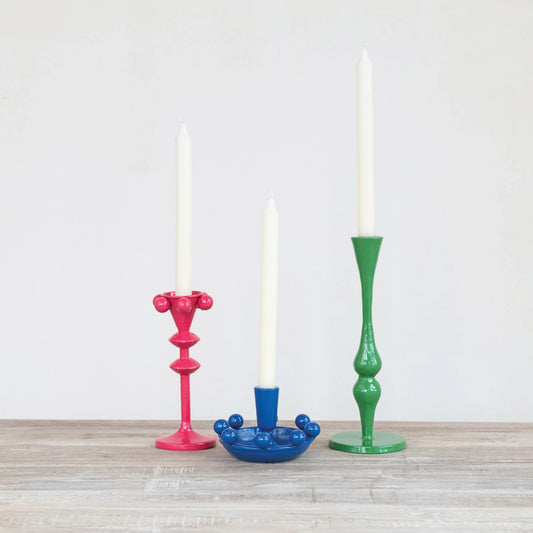 Cast Iron Taper Holder with Balls, Fuchsia Color