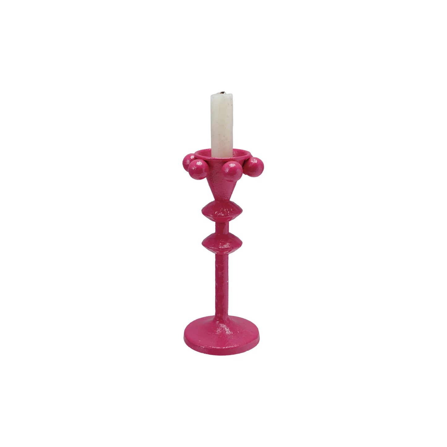 Cast Iron Taper Holder with Balls, Fuchsia Color