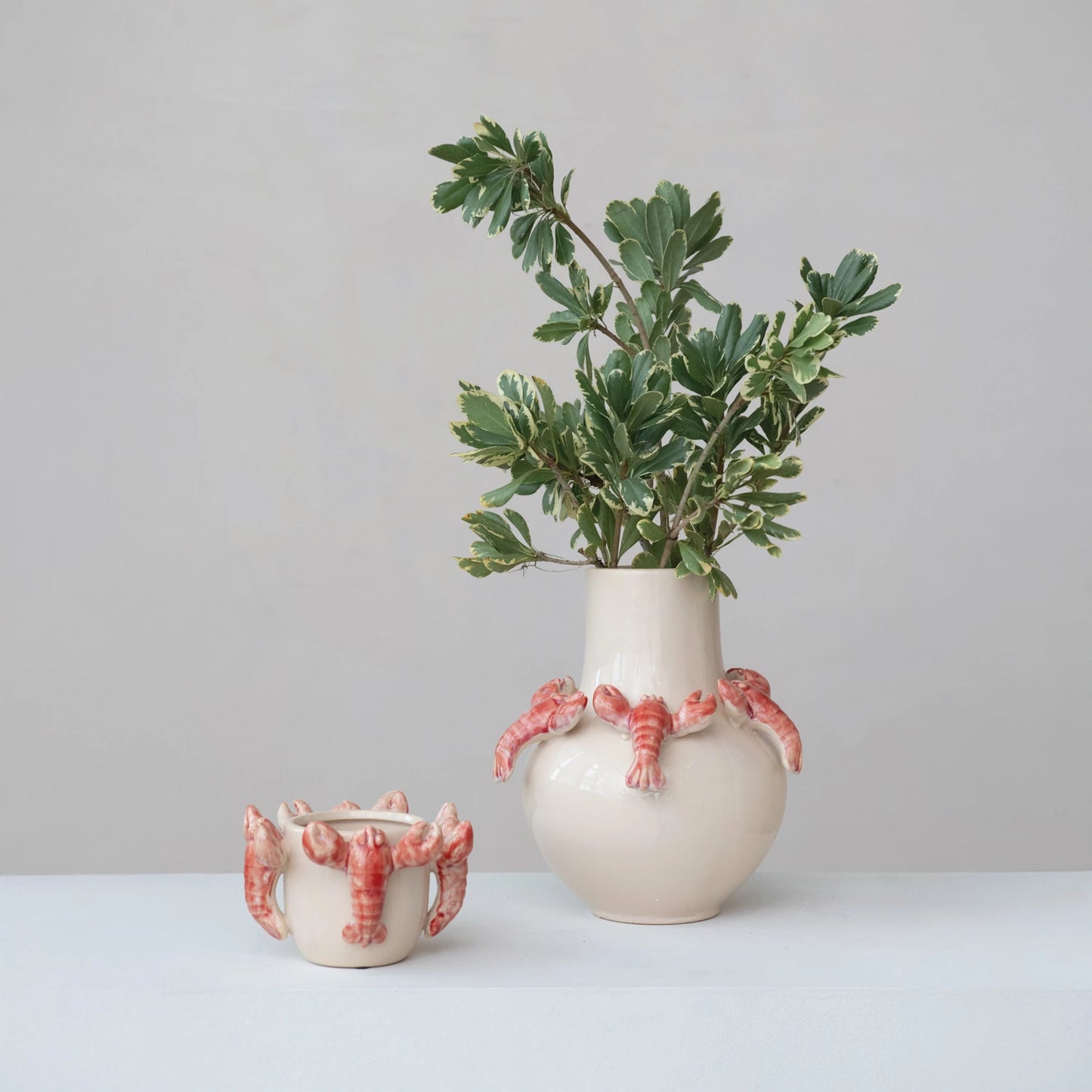 Stoneware Vase w/ 3D Lobsters, Reactive Glaze (Each One Will Vary)