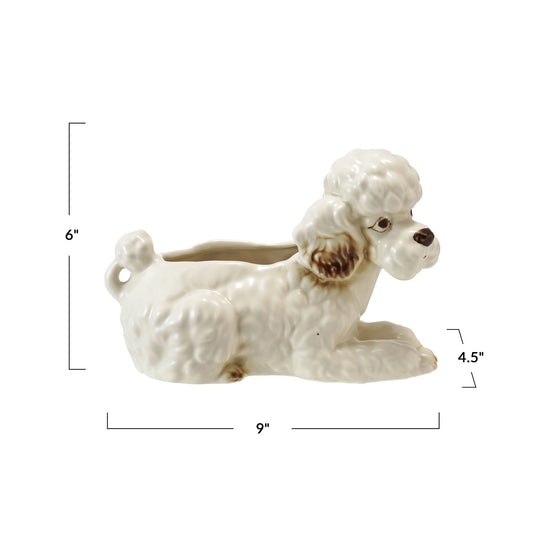 Hand-Painted Stoneware Vintage Reproduction Poodle Shaped Planter