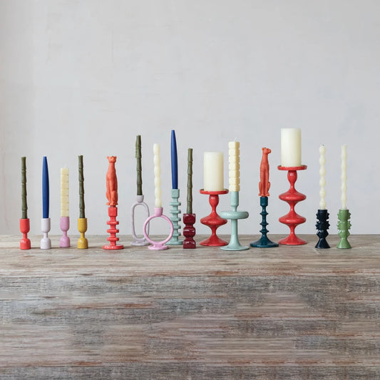 Enameled Aluminum Taper Holder, Coral Color