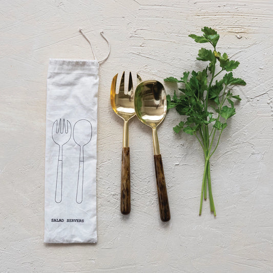 Stainless Steel Salad Servers with Resin Handles, Set of 2 in Bag (Each One Will Vary)