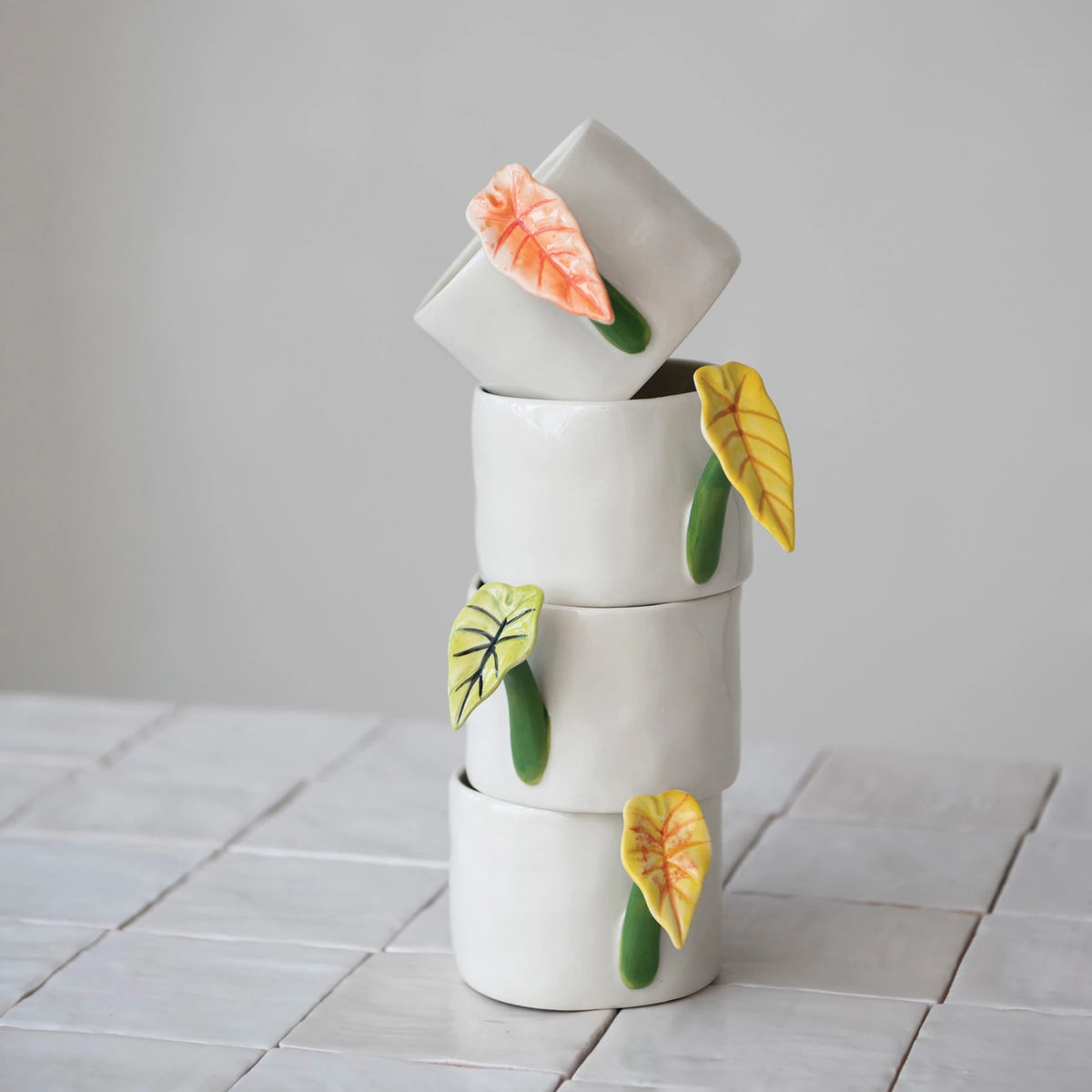 10 oz. Hand-Painted Mug with Leaf Shaped Handle