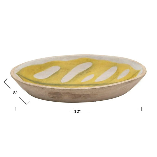 Decorative Hand-Painted Mango Wood Leaf Bowl