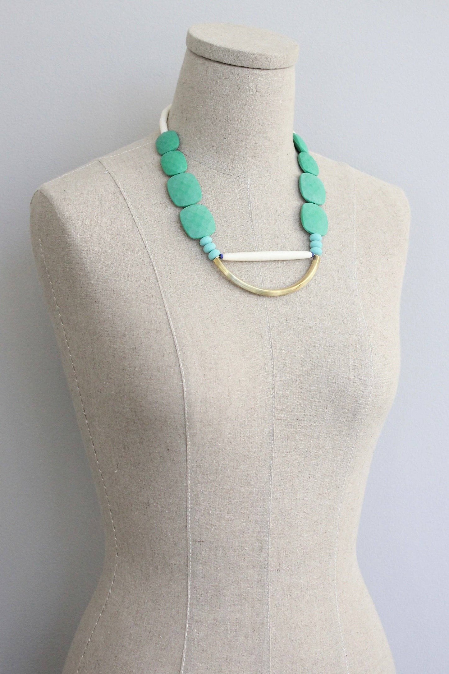 KYL319 green and turquoise geometric necklace