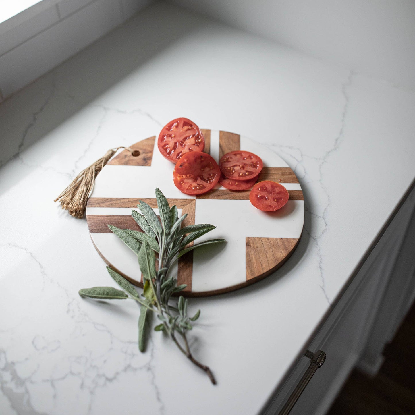 Clement Round White Resin & Wood Cutting Board Large
