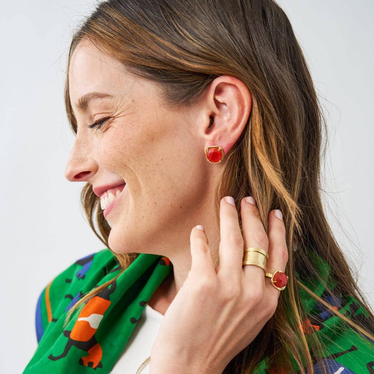 Celeste Single Stone Post Earrings Carnelian