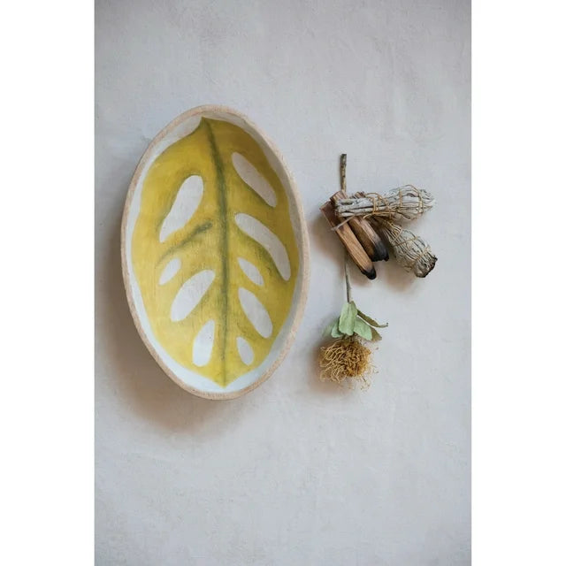 Decorative Hand-Painted Mango Wood Leaf Bowl