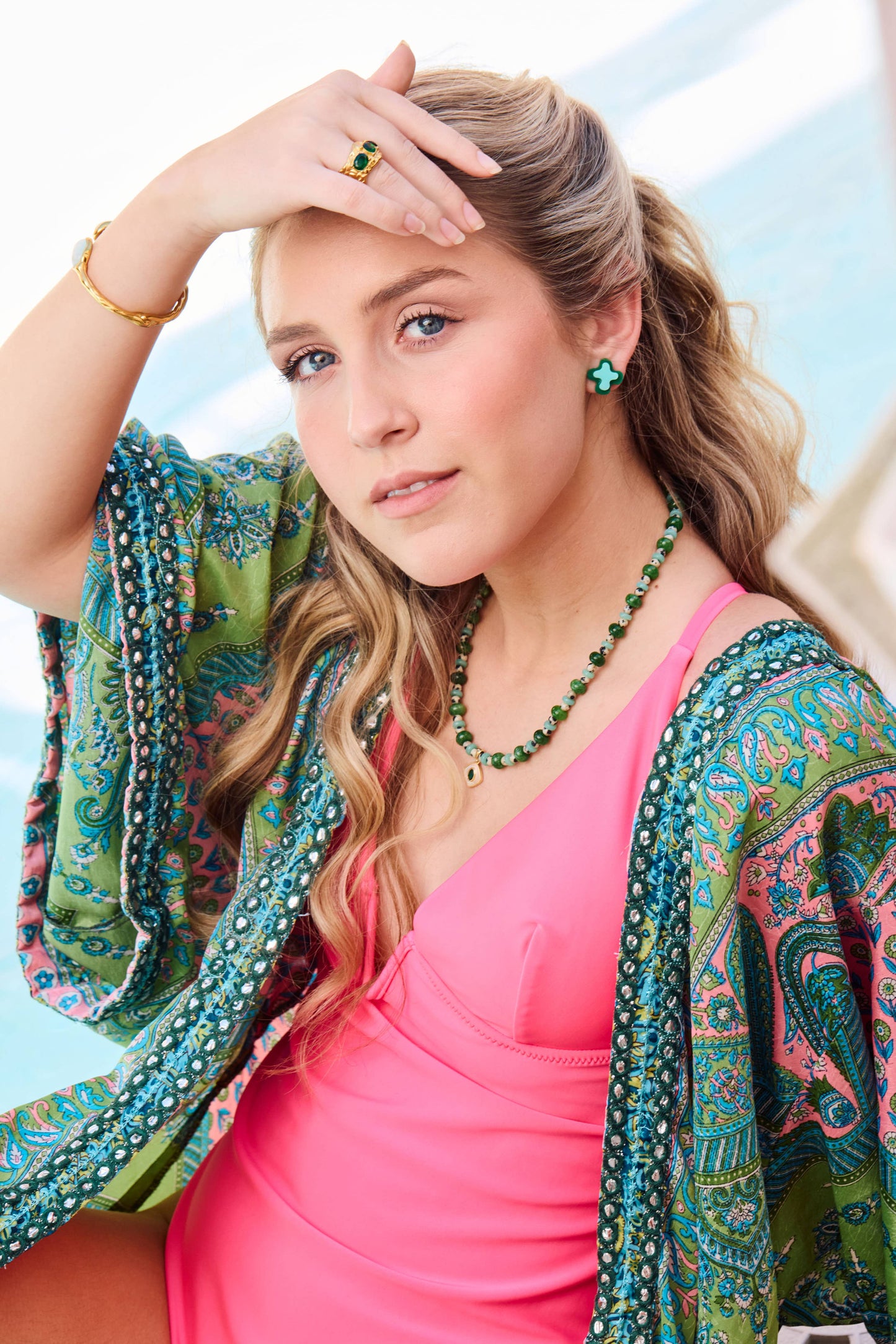 Abstract Blob Stud Earrings Green + Turquoise