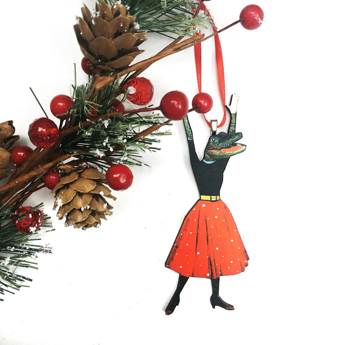 Alligator Christmas Ornament - Laser Cut Wood, Vintage Style