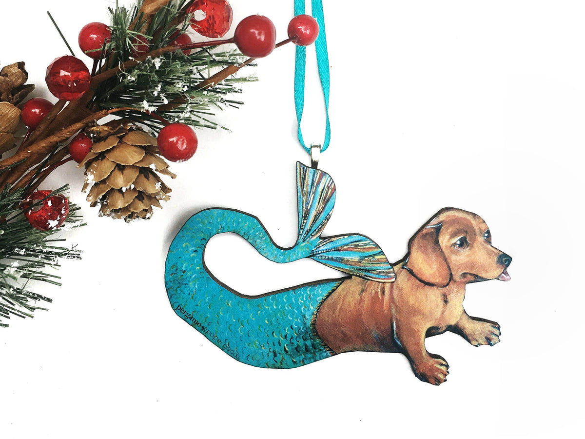 Mermaid Dachshund Christmas Ornament